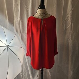 Ralph Lauren Red Long-Sleeve Keyhole Blouse 1X Plus Size